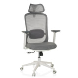 Siège de bureau de qualité professionnelle MIKEO G gris avec dossier maille, appui-tête et base à roulettes de hjh OFFICE – vue à 360° (vue de face 15°)