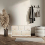Commode beige FOLDAR avec cinq tiroirs en tissu et structure blanche de hjh LIVING