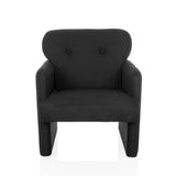 Fauteuil de salon CARIPITO noir avec revêtement en tissu et deux boutons sur le dossier de hjh LIVING – vue à 360° (vue de face 0°)