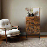 Commode marron VINSTRA avec quatre tiroirs et structure en métal noir de hjh LIVING