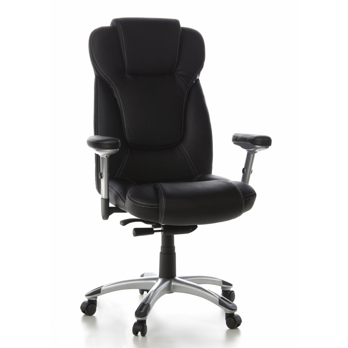 Siège de direction de qualité professionnelle EMBASSY 200 noir avec accoudoirs et pied à cinq roulettes de hjh OFFICE – vue à 360° (vue de face 20°)
