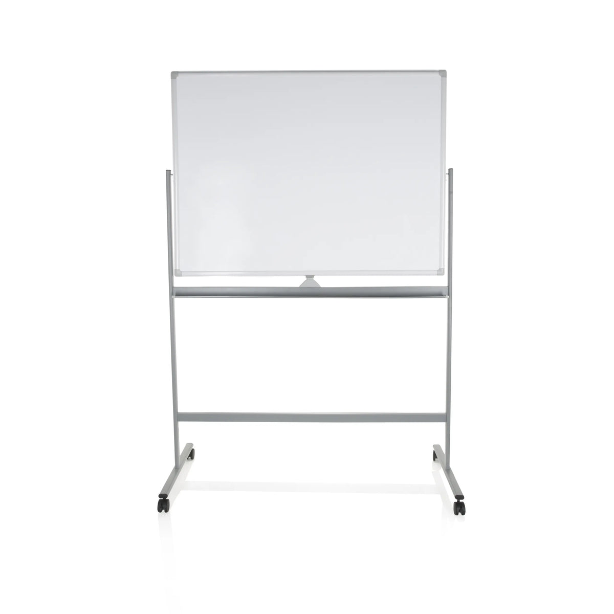 Tableau blanc MULTIBOARD I blanc avec cadre argenté et roulettes de hjh OFFICE – vue à 360° (vue de face 0°)