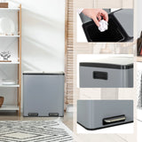 Poubelles grises Clean 13 avec couvercle et pédale sous différents angles de hjh OFFICE