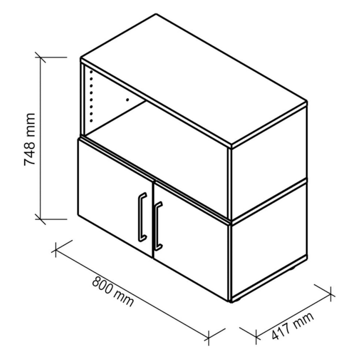 Dessin technique du meuble bas FlexWall de 800 × 417 mm de hjh OFFICE PRO