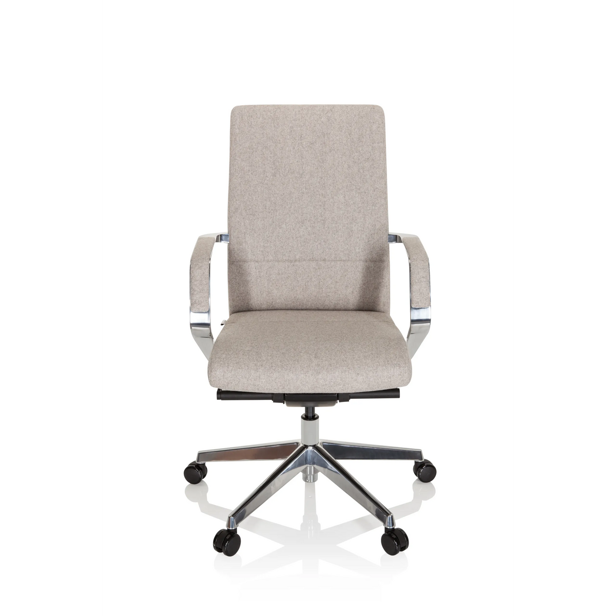 Siège de bureau de qualité professionnelle BESSONA beige avec accoudoirs et piètement à cinq roulettes de hjh OFFICE – vue à 360° (vue de face 0°)