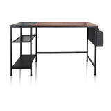Bureau WORKSPACE H I en noir et marron avec deux étagères et un sac en tissu latéral de hjh OFFICE – vue à 360° (vue de face 0°)