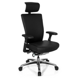 Siège de bureau de qualité professionnelle NOVA noir en cuir avec appuie-tête et base à cinq roulettes de hjh OFFICE – vue à 360° (vue de trois quarts avant 40°)