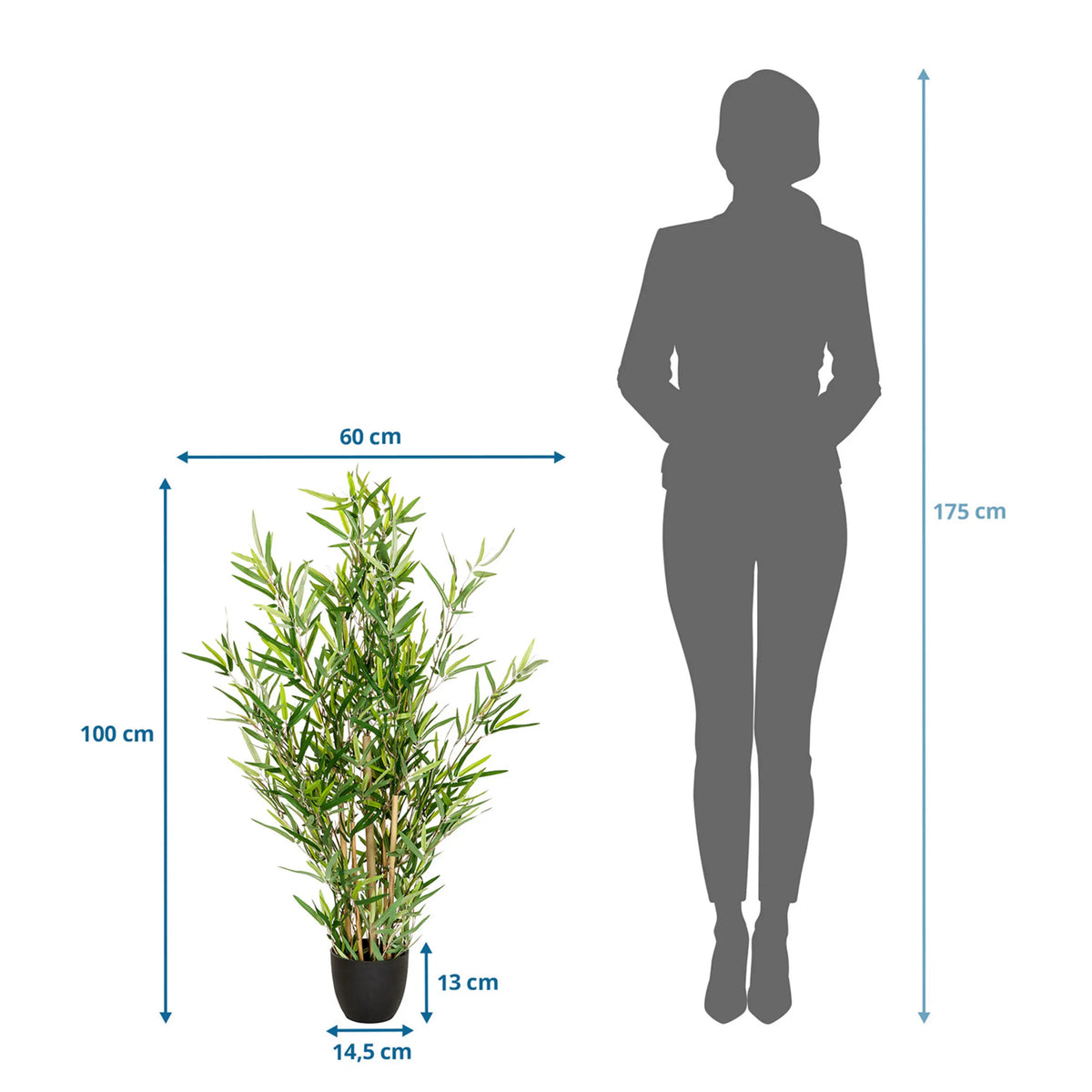 Dessin coté de la Plante artificielle MINI BAMBUS d'une hauteur de 100 cm et d'une largeur de 60 cm de hjh OFFICE