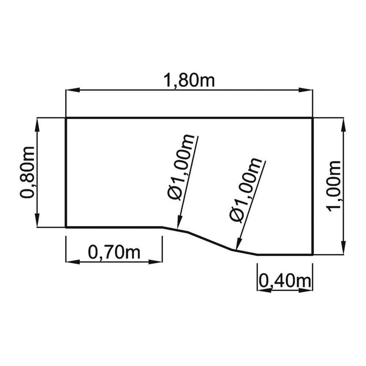 Dessin technique du bureau HILO 18 S de 1,80 x 1,00 m de hjh OFFICE PRO
