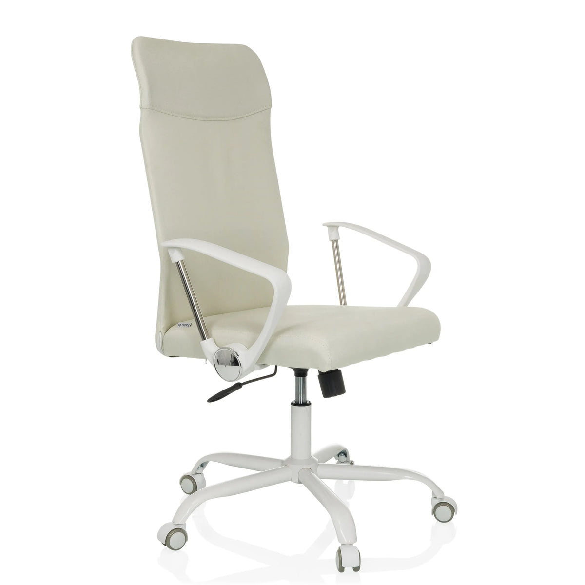 Siège de bureau à domicile STRYKA W beige avec accoudoirs et base à cinq roulettes de hjh OFFICE – vue à 360° (vue de trois quarts avant 45°)