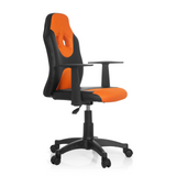 Chaise pivotante pour des enfants KID GAME AL noire et orange avec dossier en maille et base à cinq roulettes de hjh OFFICE – vue à 360° (vue de trois quarts avant 60°)