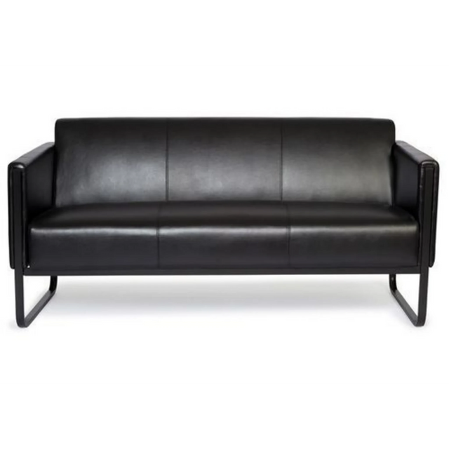 Canapé lounge noir BALI BLACK trois places avec revêtement en cuir et structure en métal de hjh OFFICE