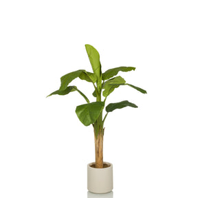 Plante artificielle verte BANANE I aux grandes feuilles dans un cache-pot blanc simple de hjh OFFICE
