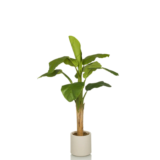 Plante artificielle verte BANANE I aux grandes feuilles dans un cache-pot blanc simple de hjh OFFICE