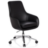Siège de direction de qualité professionnelle BARENO avec revêtement en cuir noir et pied en étoile chromé à roulettes de hjh OFFICE
