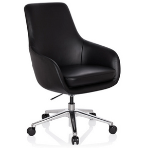 Siège de direction de qualité professionnelle BARENO avec revêtement en cuir noir et pied en étoile chromé à roulettes de hjh OFFICE