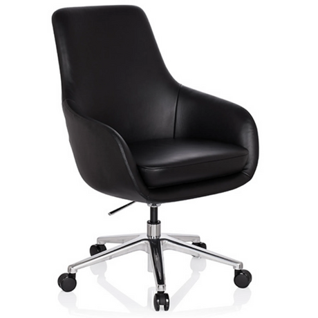 Siège de direction de qualité professionnelle BARENO avec revêtement en cuir noir et pied en étoile chromé à roulettes de hjh OFFICE