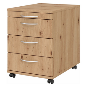 Caisson à roulettes BARI 1606 aspect chêne frêne avec quatre tiroirs et poignées incurvées de hjh OFFICE PRO