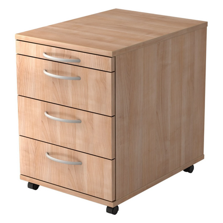 Caisson à roulettes BARI 1606 aspect noyer avec quatre tiroirs et poignées arquées de hjh OFFICE PRO