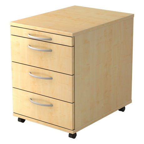 Caisson à roulettes BARI 1606 aspect érable avec quatre tiroirs et poignées incurvées de hjh OFFICE PRO