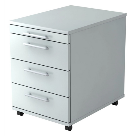 Caisson mobile gris BARI 1606 en plastique avec quatre tiroirs et poignées tubulaires de hjh OFFICE PRO