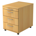 Caisson à roulettes BARI 1606 en plastique couleur hêtre avec quatre tiroirs et poignées incurvées de hjh OFFICE PRO