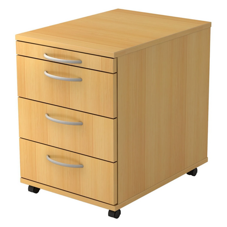 Caisson à roulettes BARI 1606 en plastique couleur hêtre avec quatre tiroirs et poignées incurvées de hjh OFFICE PRO