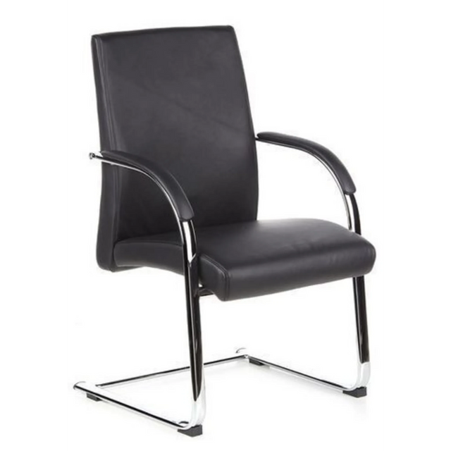 Chaises cantilever BAROLO V noires avec accoudoirs et piètement luge chromé de hjh OFFICE