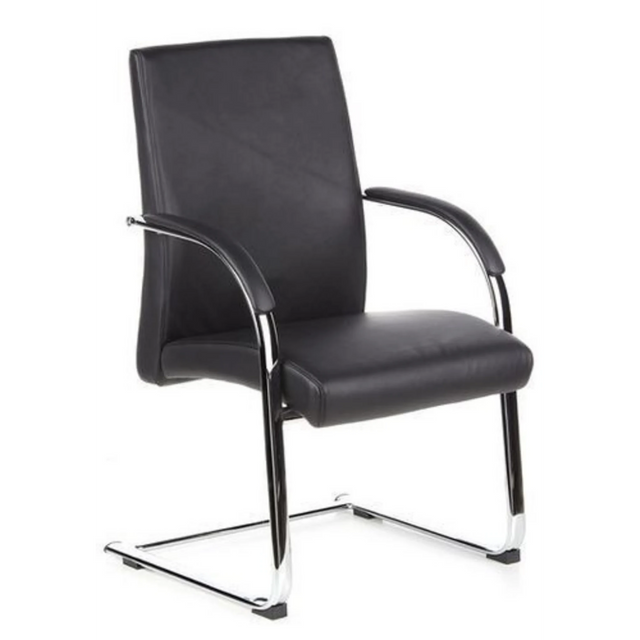 Chaises cantilever BAROLO V noires avec accoudoirs et piètement luge chromé de hjh OFFICE