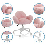 Chaise pivotante pour des enfants KID TEDDY rose avec housse fluffy, piètement blanc et roulettes de hjh OFFICE
