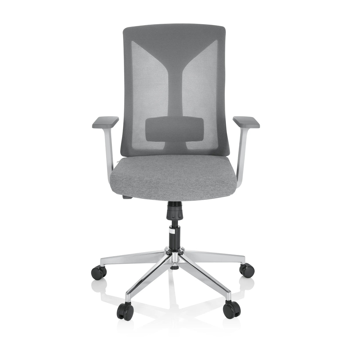 Siège de bureau de qualité professionnelle HALIFAX gris avec dossier en maille et base à cinq roulettes de hjh OFFICE – vue à 360° (vue de face 0°)