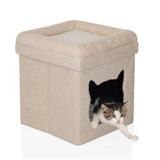 Maison pour chat PAWY ES beige avec revêtement en peluche douce et un petit chaton à l'intérieur de hjh LIVING
