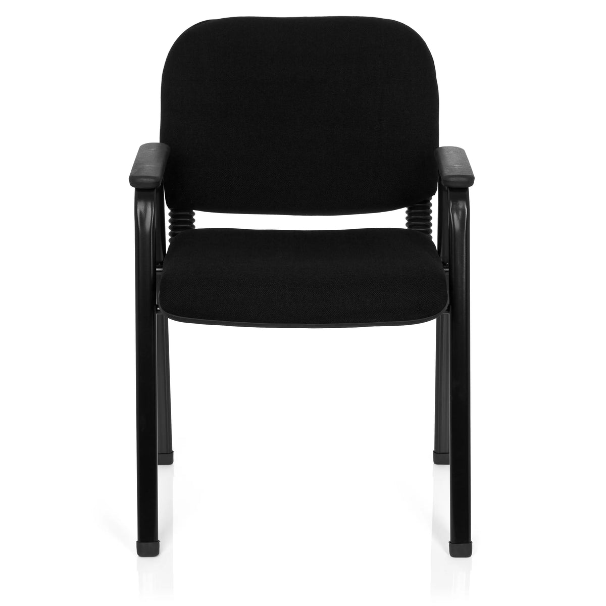Chaise à quatre pieds XT 650 noire avec accoudoirs et assise rembourrée de hjh OFFICE – vue à 360° (vue de face 0°)