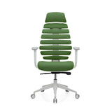 Siège de bureau de qualité professionnelle ERGO LINE W vert, dossier segmenté et base blanche à cinq roulettes de hjh OFFICE – vue à 360° (vue de face 0°)