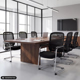 Chaises cantilever Ergomy Meet noires à une table de conférence de hjh OFFICE (image générée par IA)