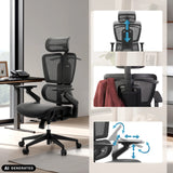 Appui-tête et accoudoirs réglables du siège de bureau de qualité professionnelle Ergo U2 Pro3 en noir de hjh OFFICE (image générée par IA)