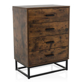 Commode marron VINSTRA avec quatre tiroirs et structure en métal noir de hjh LIVING – vue à 360° (vue de face 15°)