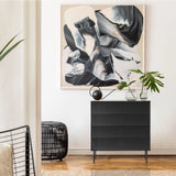 Commode noire KARBY K avec trois tiroirs et surface frontale côtelée de hjh LIVING