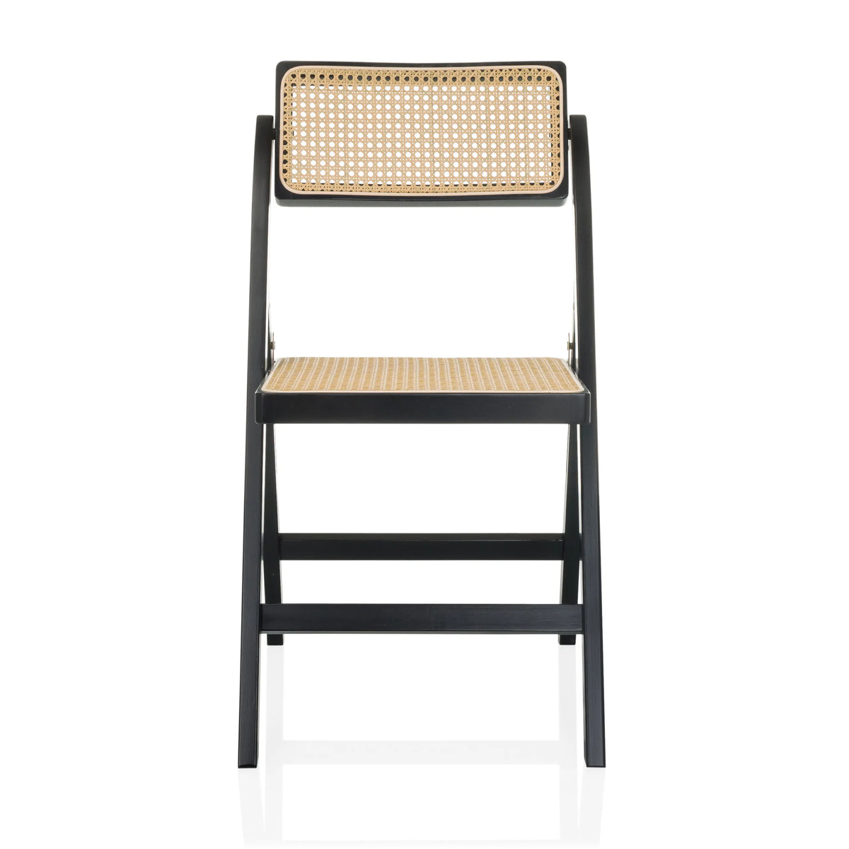 Chaise pliante TUDELA BAMBOO noire avec assise et dossier en cane viennoise marron de hjh LIVING – vue à 360° (vue de face 0°)