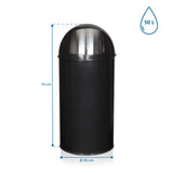 Vue dimensionnelle de la Poubelle PUSH 50L avec une hauteur de 74 cm et un diamètre de 35 cm de hjh OFFICE