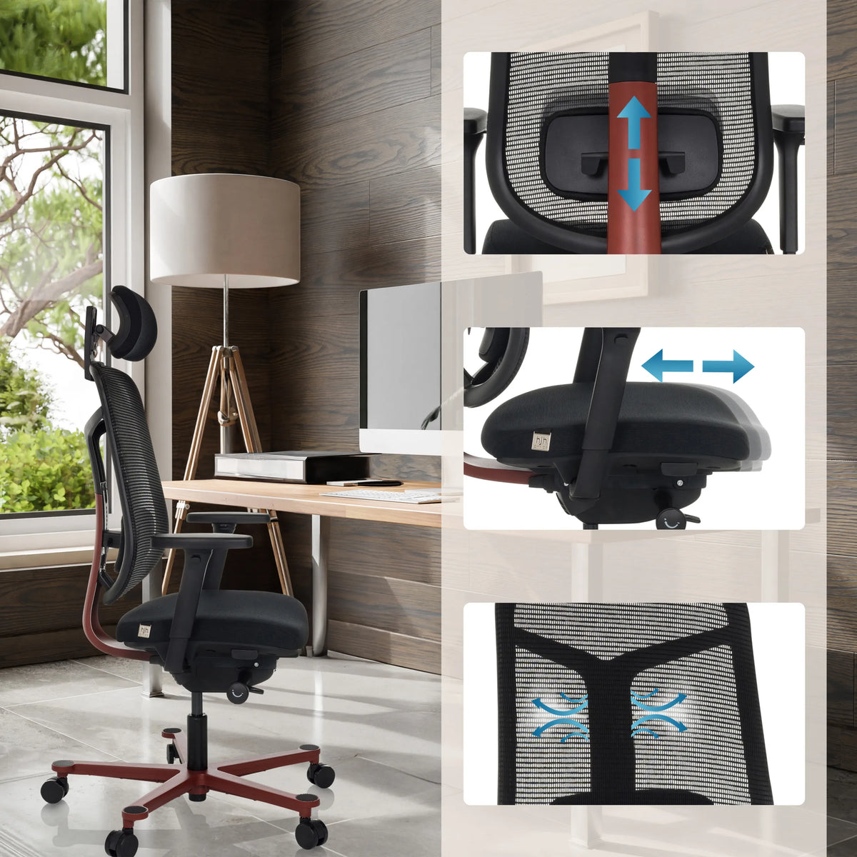 Appui-tête, assise et dossier en maille réglables du Siège de bureau haut de gamme BICOLORE HIGH de hjh OFFICE