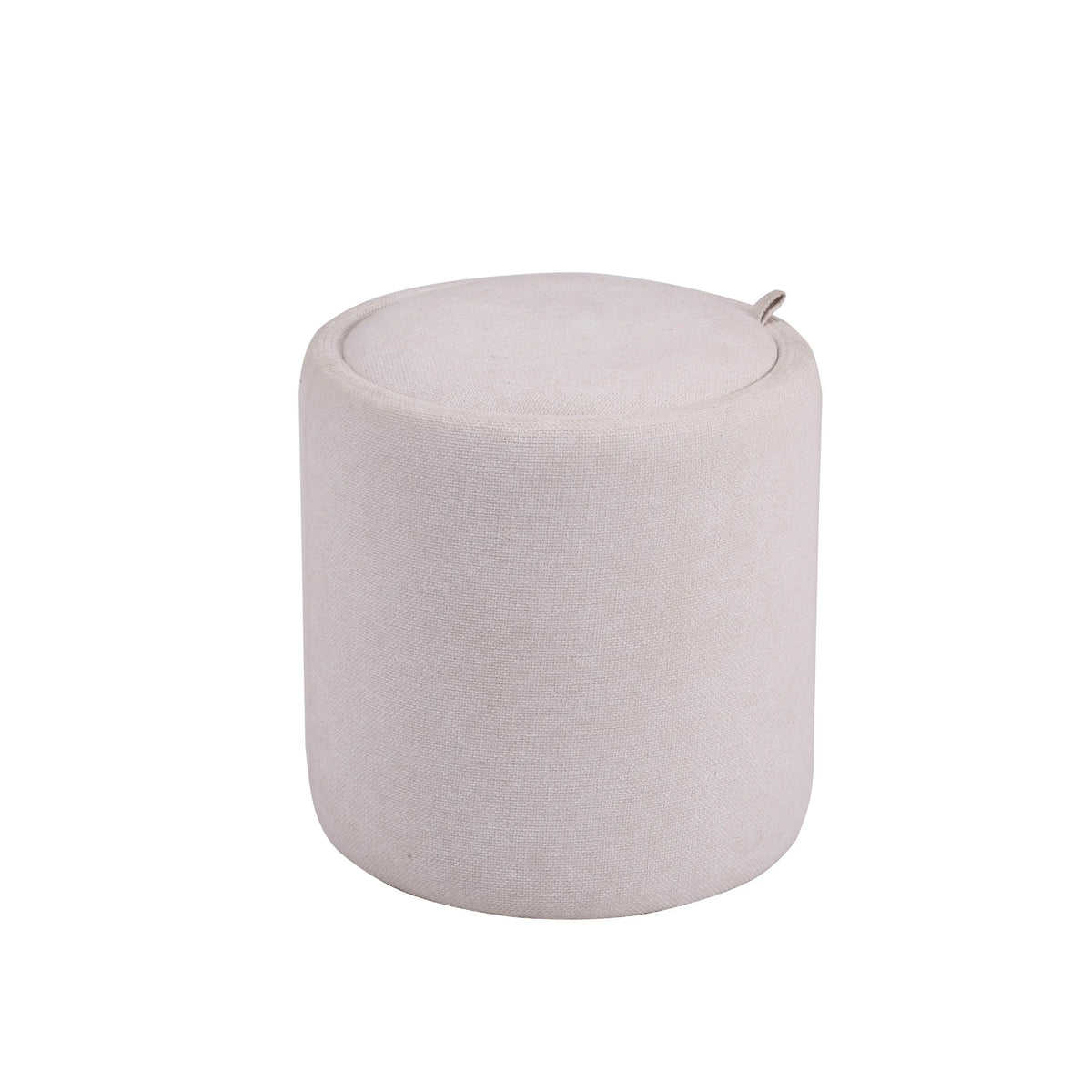 Table d'appoint cylindrique Nestup aspect textile blanc avec une petite poignée sur le bord supérieur de hjh LIVING