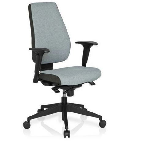Profi-Bürostuhl PRO-TEC 500 mit grauer Polsterung, schwarzen Armlehnen und Rollenkreuz von hjh OFFICE