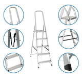 Échelle pliante en aluminium SOLID III avec cinq marches, sangle de transport et pieds antidérapants de hjh OFFICE