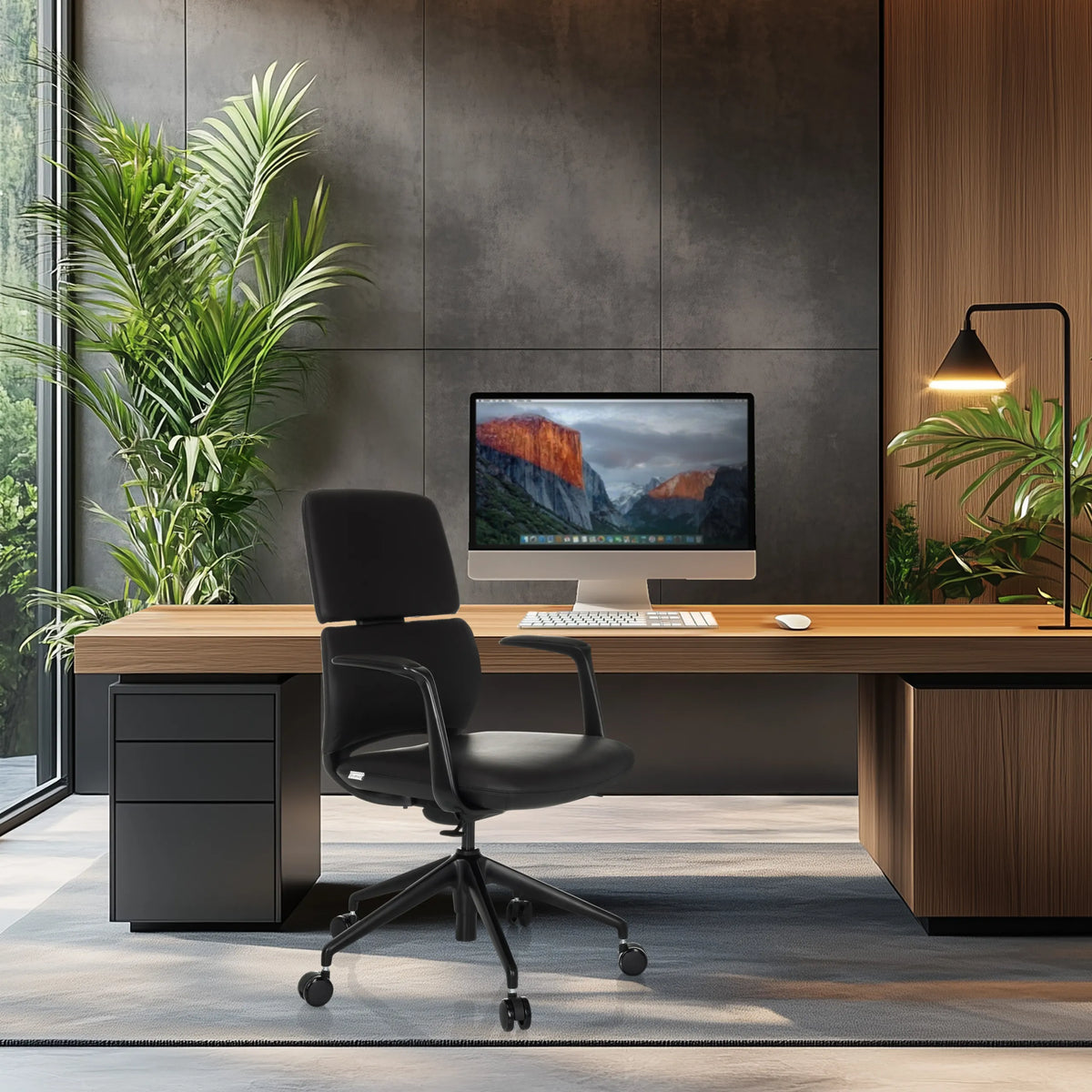 Siège de bureau de qualité professionnelle ATMOS DESIGNER noir avec accoudoirs et roulettes à un bureau de hjh OFFICE