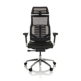 Siège de bureau haut de gamme POFIT GEN2 noir avec dossier en maille et piètement à cinq roulettes de hjh OFFICE – vue à 360° (vue de face 0°)