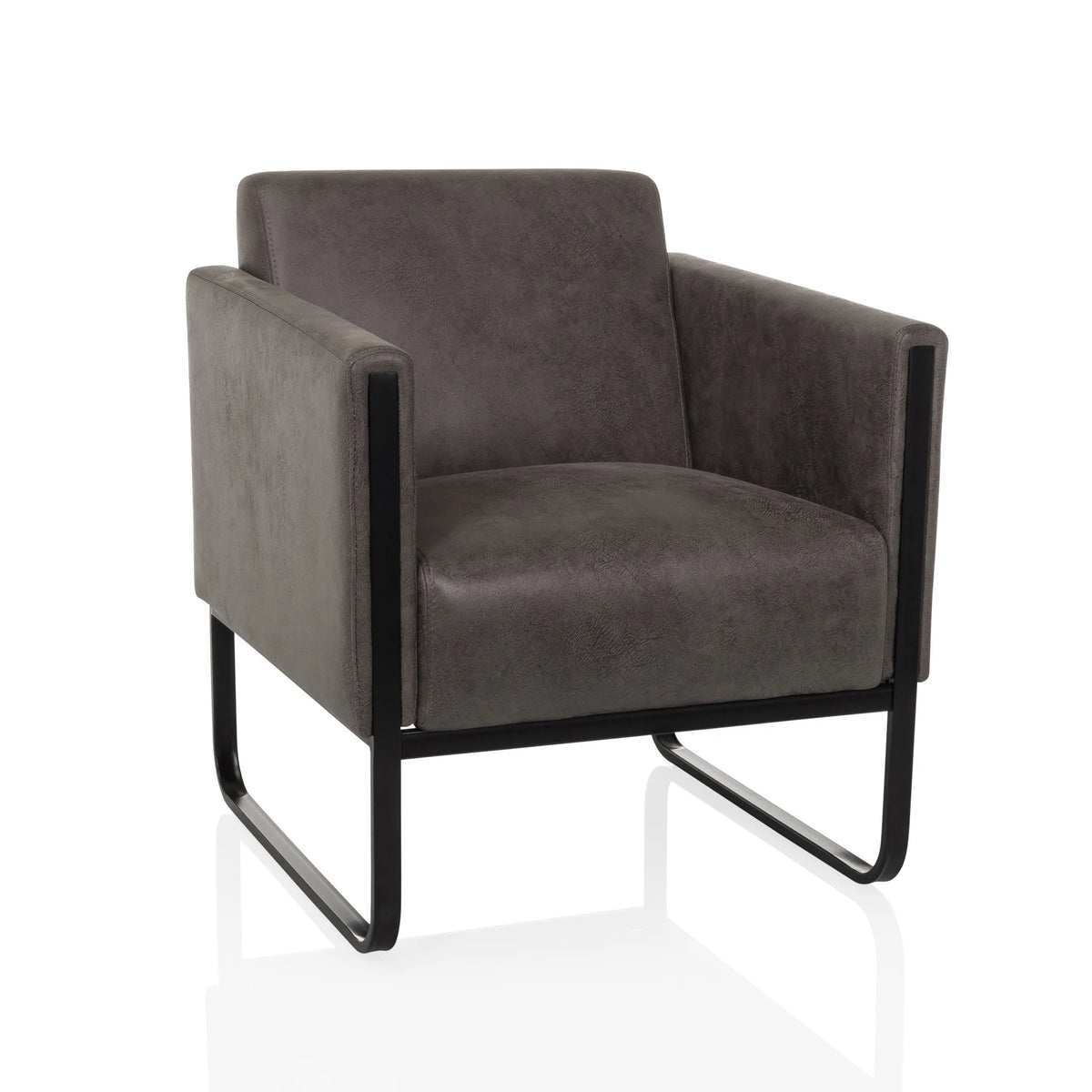 Fauteuil de salon Aruba Retro gris avec accoudoirs et structure noire de hjh OFFICE – vue à 360° (vue de face 15°)