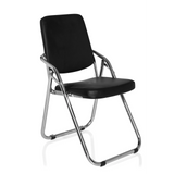 Chaise pliante ESTO noire avec revêtement en similicuir et structure chromée de hjh OFFICE – vue à 360° (vue de trois quarts avant 40°)