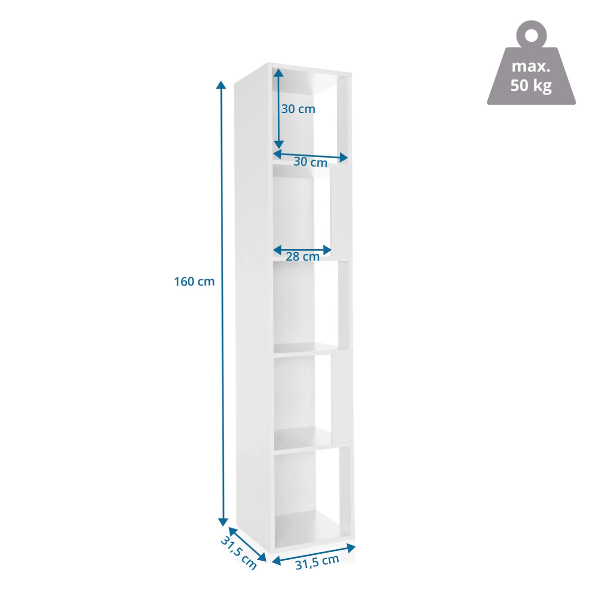Dessin coté de l'Étagère KALAG S d'une hauteur de 160 cm et d'une largeur de 31,5 cm de hjh LIVING