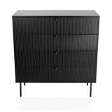 Commode noire KARBY K avec quatre tiroirs rainurés et des pieds fins de hjh LIVING – vue à 360° (vue de face 0°)